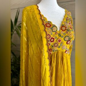 Yellow Embroidered Sharara Suit